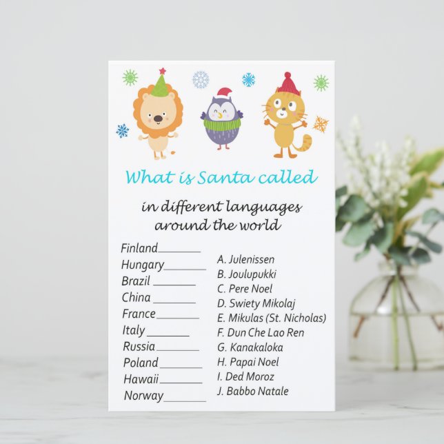 Winterdieren kerst rond de wereld spel (Staand voorkant)