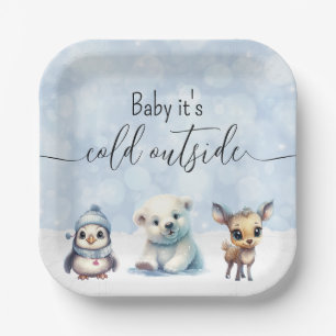 Winterdieren koud buiten Baby shower Papieren Bordje