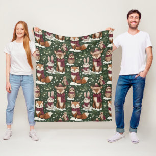 Winterdieren met Vossen, Herten en Uilen Fleece Deken
