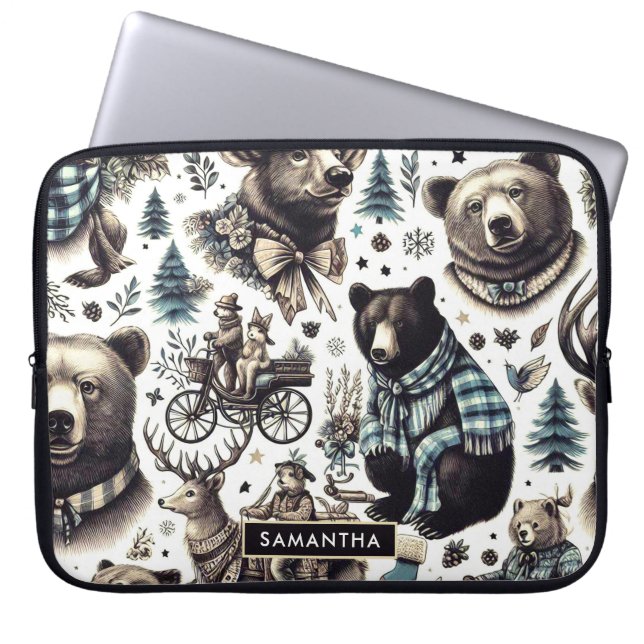  winterdieren patroon laptop sleeve (Voorkant)