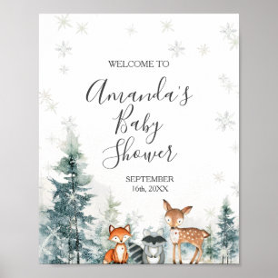 Winterdieren Sneeuwvlokken Baby shower Welkom Poster