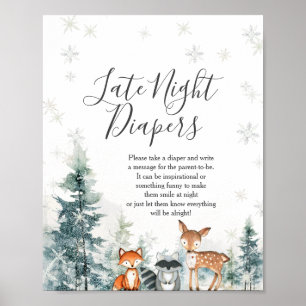 Winterdieren Sneeuwvlokken Late Night Luiers Poster