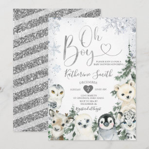 Winterdierenbos Baby shower Snowflakes Invita Kaart
