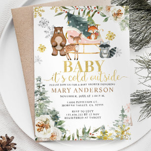 Winterdierenbos Het is koud buiten Baby shower Kaart