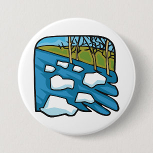 Winterdooi rivier met ijsschotsen ronde button 7,6 cm