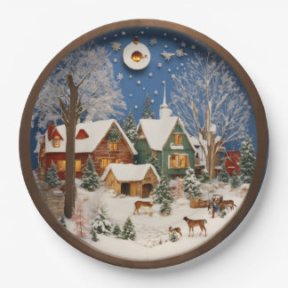 Winterdorp 3D Wall Art Papieren Bordje