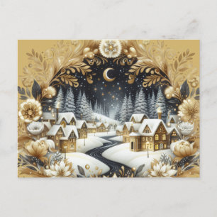 Winterdorp goud & zwart ontwerp ansichtkaart briefkaart