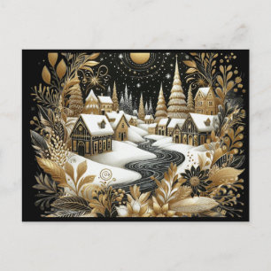 Winterdorp goud & zwart ontwerp briefkaart