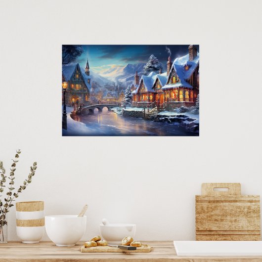 Winterdorp Illustratie Poster (Keuken)