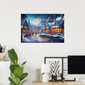 Winterdorp Illustratie Poster (Thuiskantoor)