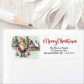 Winterdorp met waterverf kerstkabouter etiket (Insitu)