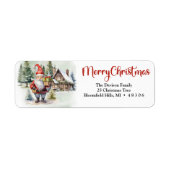 Winterdorp met waterverf kerstkabouter etiket (Voorkant)