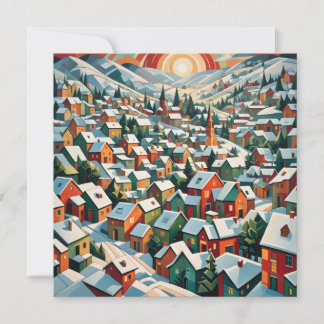 winterdorp onder sneeuw vintage