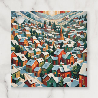 winterdorp onder sneeuw vintage bedankjes labels