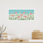 Winterdorp, rode dakhuizen, aangepast Poster (Keuken)