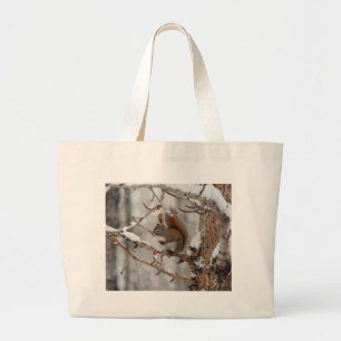 Wintereekhoorn, sneeuw- en rode kerstontwerpen grote tote bag