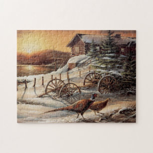 Winterfazant Zonsondergang Meer Cottage Wild Vogel Legpuzzel