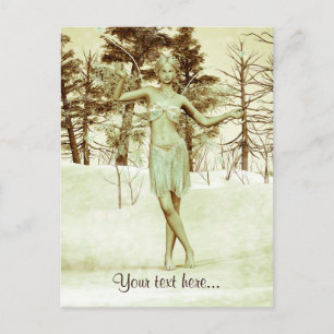 Winterfee in Besneeuwd Bos Fantasie Kunst Briefkaart