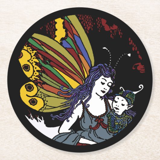 Winterfeeën Ronde Kartonnen Onderzetter (Voorkant)