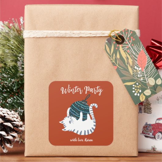 Winterfeest kerstcadeau met Speelgoed Vierkante Sticker (Feestdagen)