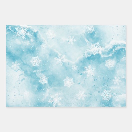 WinterFeestdagen Elegant Blue Snowflakes Kerstmis Inpakpapier Vel (Voorkant 2)