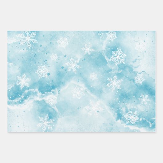 WinterFeestdagen Elegant Blue Snowflakes Kerstmis Inpakpapier Vel (Voorkant)
