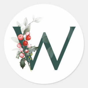 Winterfeestdagen MONOGRAM rode poinsettia bessen C Ronde Sticker