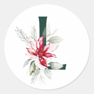 Winterfeestdagen MONOGRAM rode poinsettia bessen C Ronde Sticker