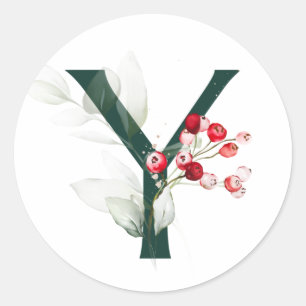 Winterfeestdagen MONOGRAM rode poinsettia bessen C Ronde Sticker
