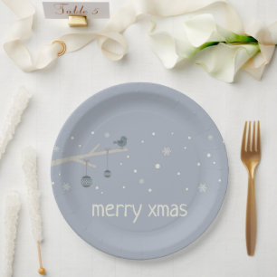 Winterfeestdagen xmas ball blue bird cartoon papieren bordje