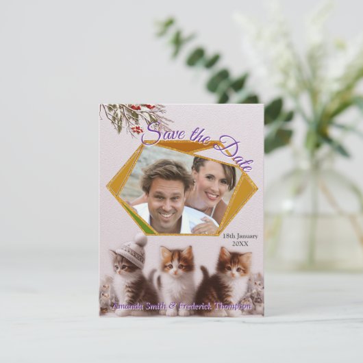 Winterfeesten in de sneeuw, met Kittens Aankondiging (Staand voorkant)