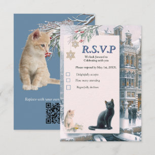 Winterfeesten in de sneeuw, met Kittens RSVP Kaartje