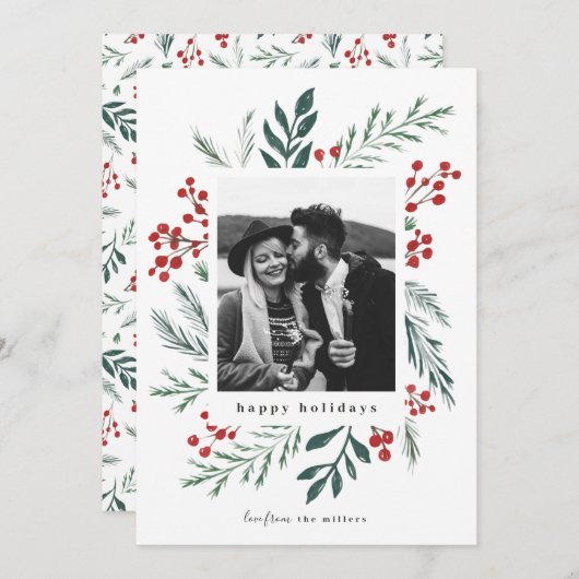 Winterflessen kerstfoto Klassieke kleuren Feestdagenkaart (Voorkant / Achterkant)