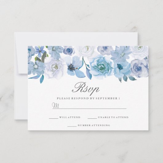 WinterFlorals: Elegant Blue Wedding RSVP (Voorkant)