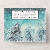 Wintergebergte RSVP Waterverf woud Alle bruiloft All In One Uitnodiging (Achterkant)