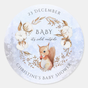 Wintergeslacht Neutrale katoenbloem Baby shower Ronde Sticker