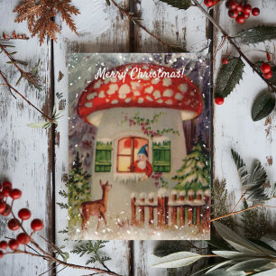 wintergnoom in paddenstoelenkerst briefkaart