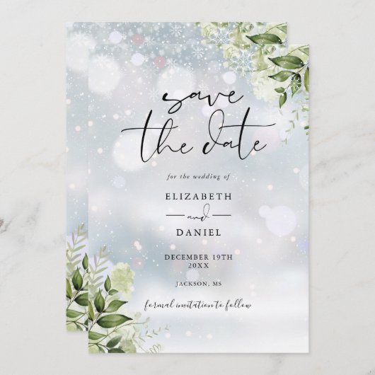 Wintergroen Bloem QR Code Trouwen Save The Date (Voorkant / Achterkant)