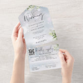 Wintergroen Bloemen QR Code Bruiloft All In One Uitnodiging (Afscheurbaar)