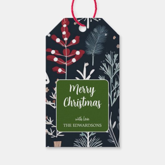 Wintergroen botanisch Vrolijk kerstfeest Cadeaulabel (Voorkant)