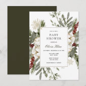 Wintergroen en Florals Baby shower Kaart (Voorkant / Achterkant)