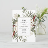 Wintergroen en Florals Baby shower Kaart (Staand voorkant)