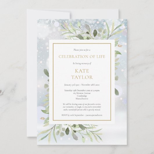 Wintergroen Funeral Herdenkingsfeest Kaart (Voorkant)