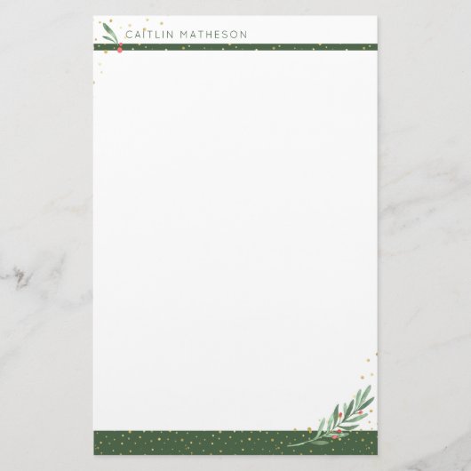 Wintergroen + gouden Confetti kerstvakantie Briefpapier (Voorkant)