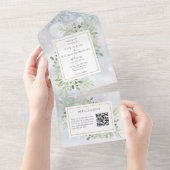 Wintergroen QR Code Monogram Bruiloft All In One Uitnodiging (Afscheurbaar)