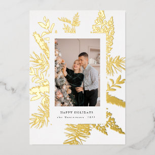 wintergroene bladeren elegante fotokaart folie uitnodiging