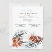 Wintergroene, bruine pine keien bruiloft kaart (Voorkant)