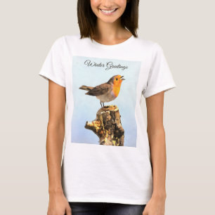 Wintergroeten. Roodborstje zingt T-shirt