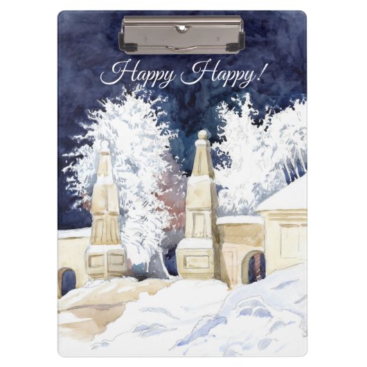 Winterhek bij de nachtelijke waterverf klembord (Voorkant)