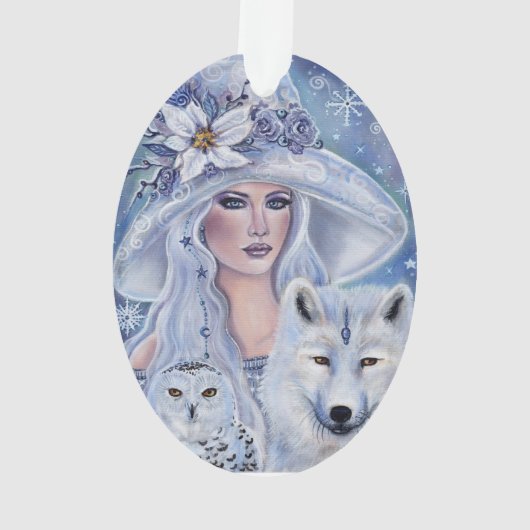 Winterheks met vossen en uil van Renee Lavoie Ornament (achterkant)